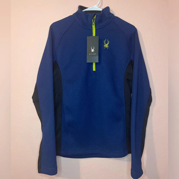 Spyder Half-zip Outbound Stryke Sweater Pullover Jacket size S NWT Blue/Yellow - Picture 1 of 4